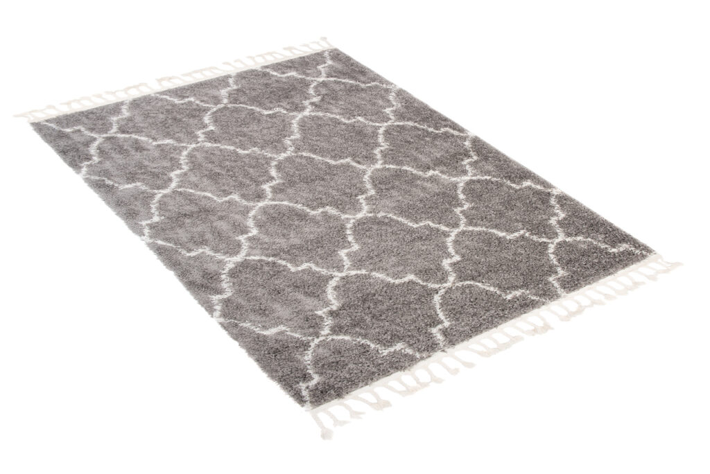 Tapis Boho à Franges Gris Trèfle Marocain