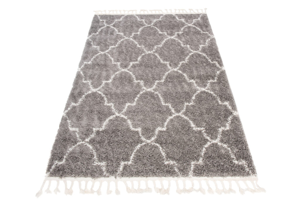 Tapis Boho à Franges Gris Trèfle Marocain