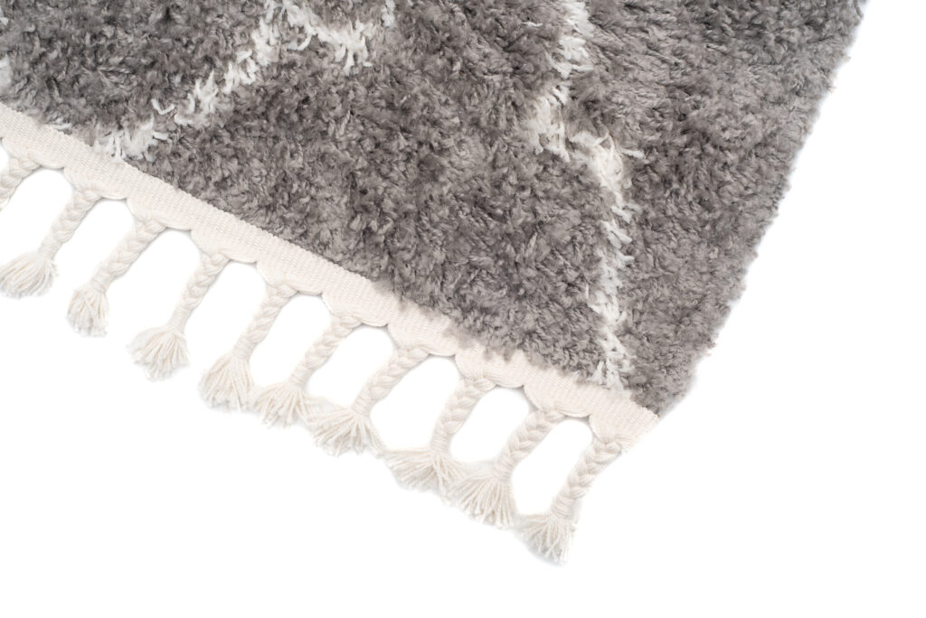 Tapis Boho à Franges Gris Trèfle Marocain