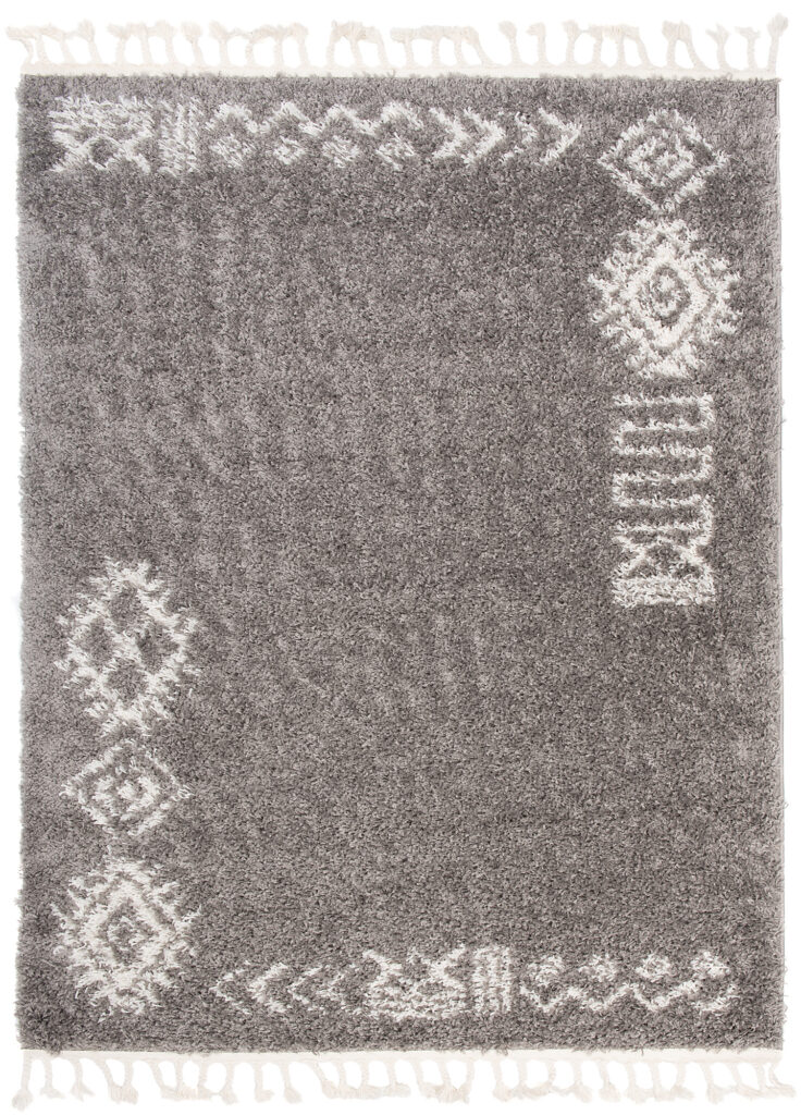 Tapis Boho à Franges Gris Ethnique Shaggy