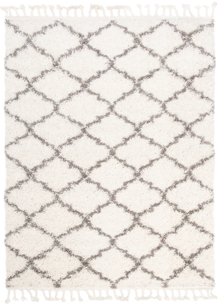 Tapis Boho à Franges Crème Treillis Shaggy