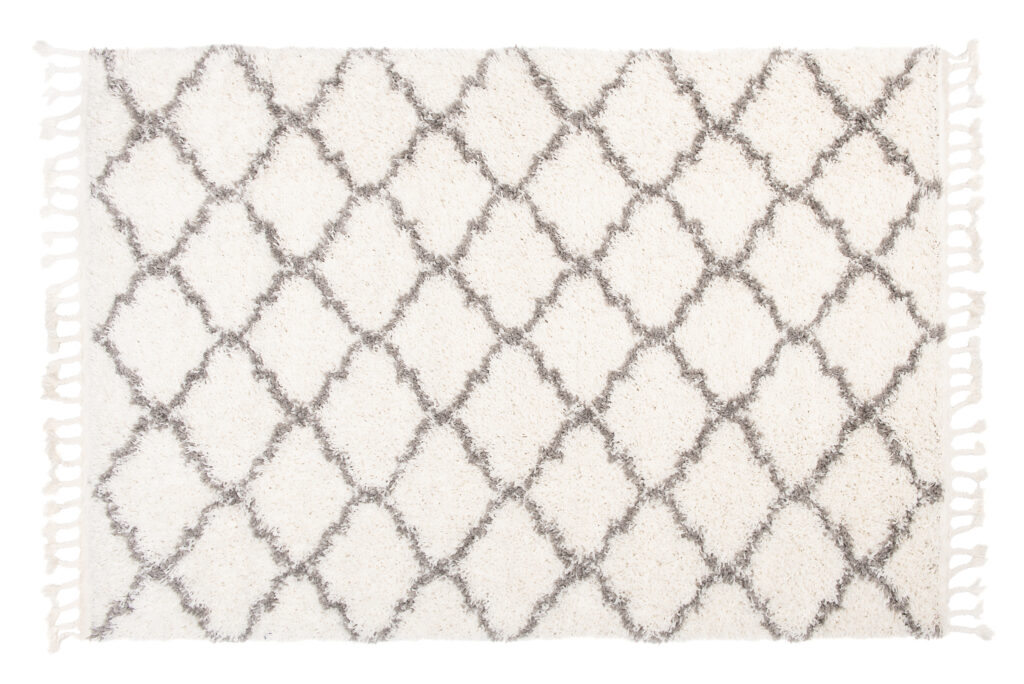 Tapis Boho à Franges Crème Treillis Shaggy
