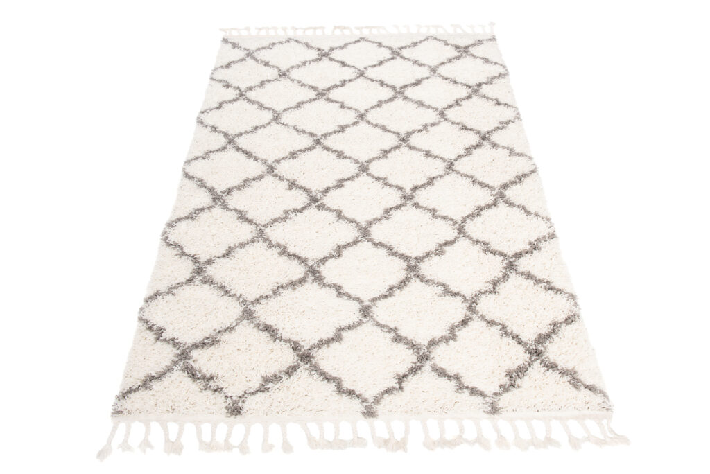 Tapis Boho à Franges Crème Treillis Shaggy