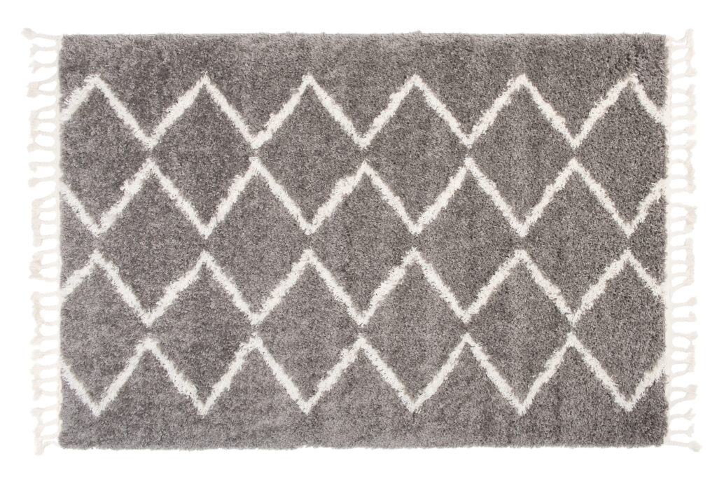 Tapis Boho à Franges Gris Zigzag Shaggy