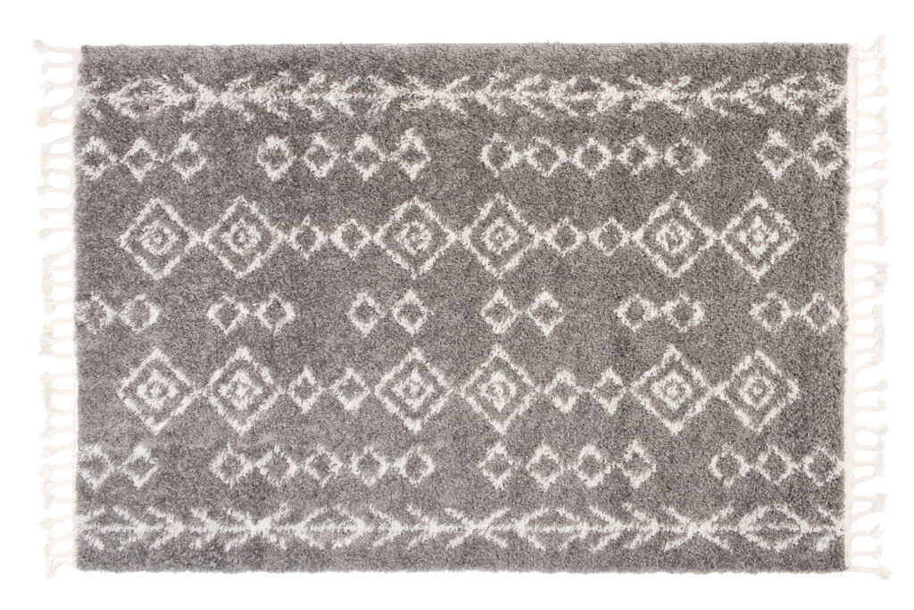Tapis Boho à Franges Gris Géométrique Shaggy