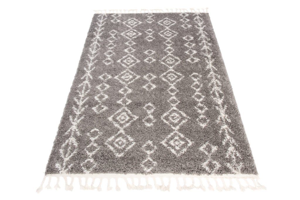 Tapis Boho à Franges Gris Géométrique Shaggy