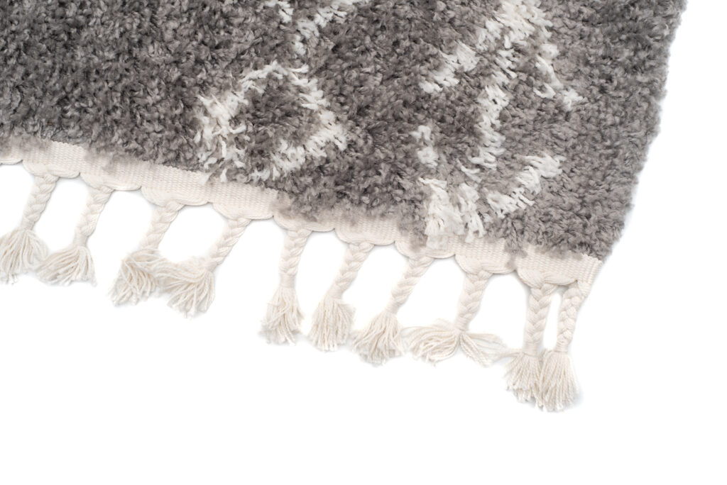Tapis Boho à Franges Gris Géométrique Shaggy