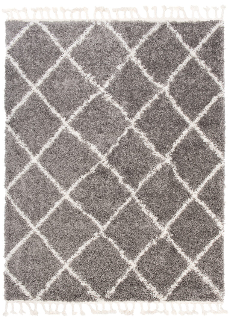 Tapis Boho à Franges Gris Losanges Shaggy