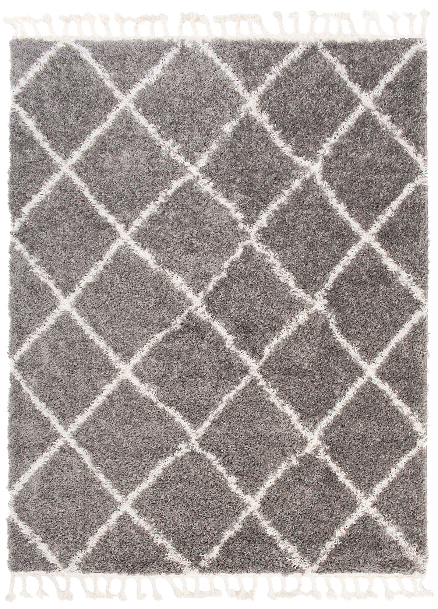 Tapis Boho à Franges Gris Losanges Shaggy