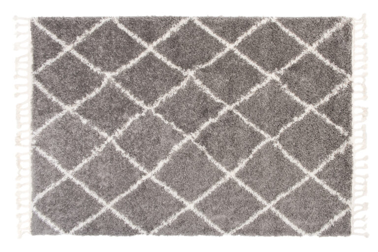 Tapis Boho à Franges Gris Losanges Shaggy