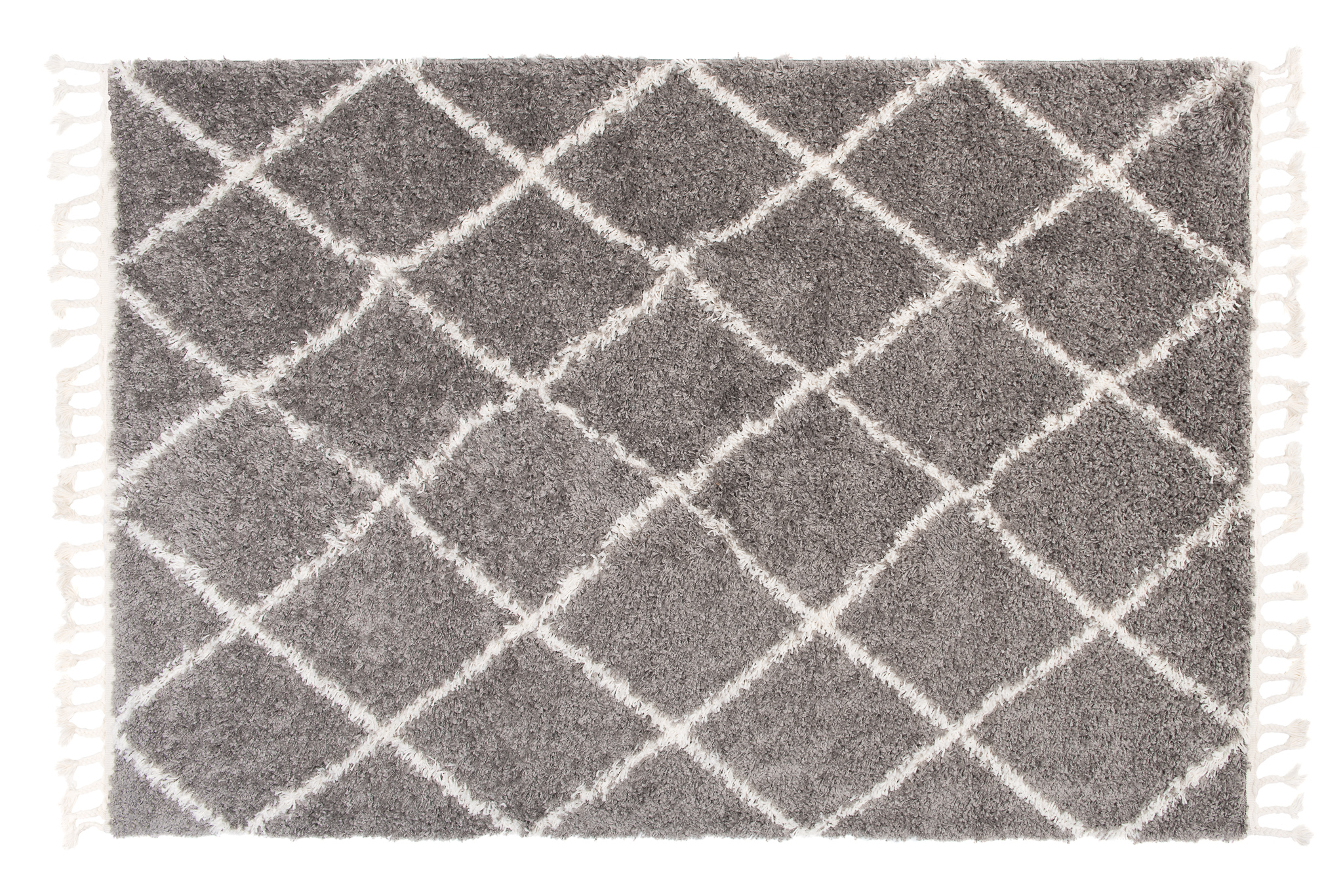 Tapis Boho à Franges Gris Losanges Shaggy