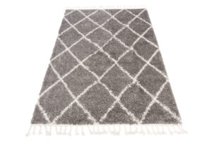 Tapis Boho à Franges Gris Losanges Shaggy