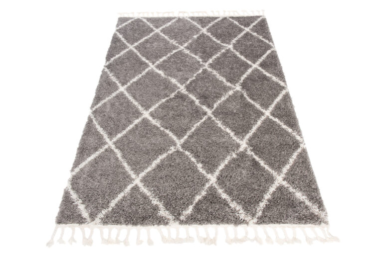 Tapis Boho à Franges Gris Losanges Shaggy