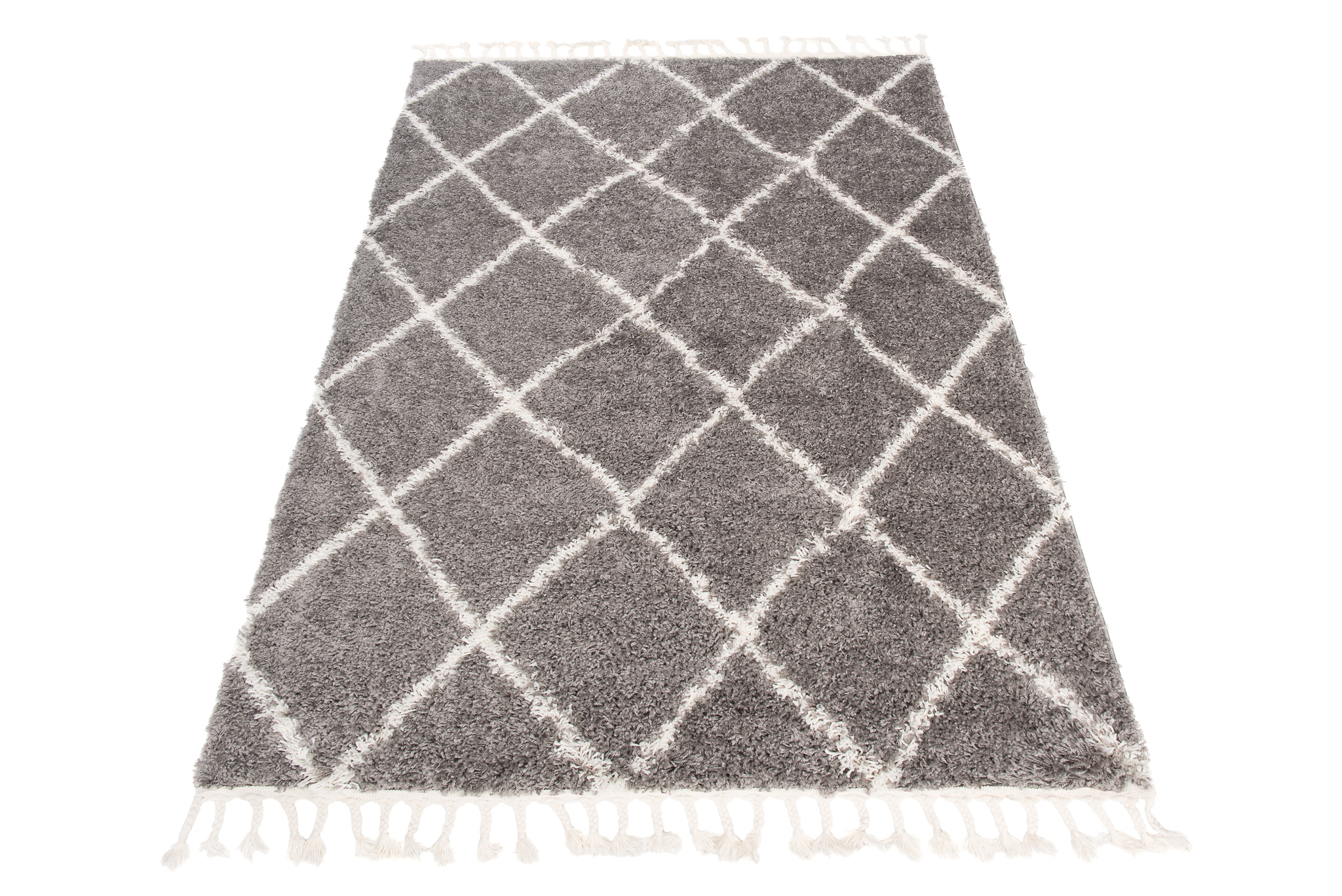 Tapis Boho à Franges Gris Losanges Shaggy