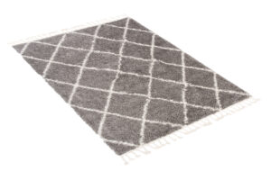 Tapis Boho à Franges Gris Losanges Shaggy