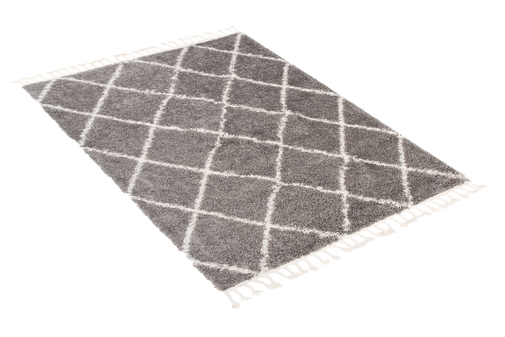 Tapis Boho à Franges Gris Losanges Shaggy