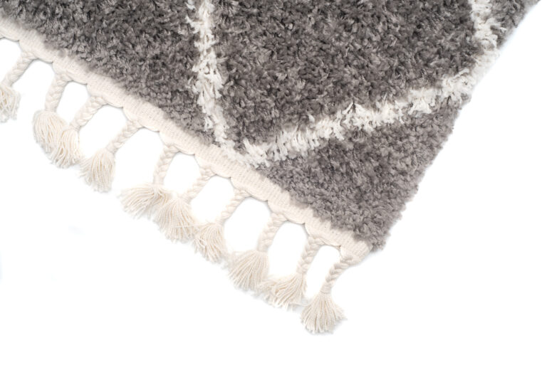 Tapis Boho à Franges Gris Losanges Shaggy