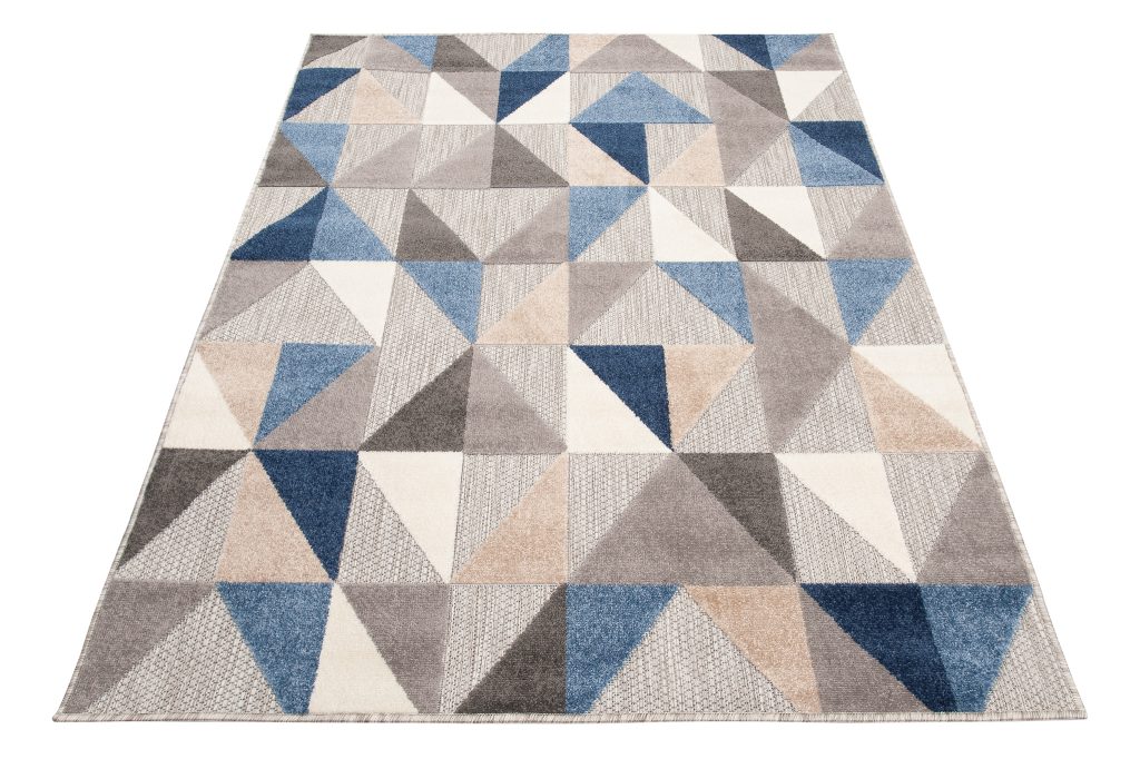 Tapis Extérieur Patio Gris Bleu Géométrique