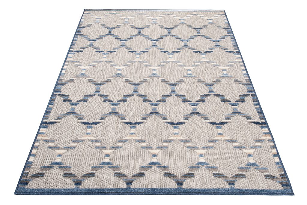 Tapis Extérieur Patio Gris Bleu Treillis