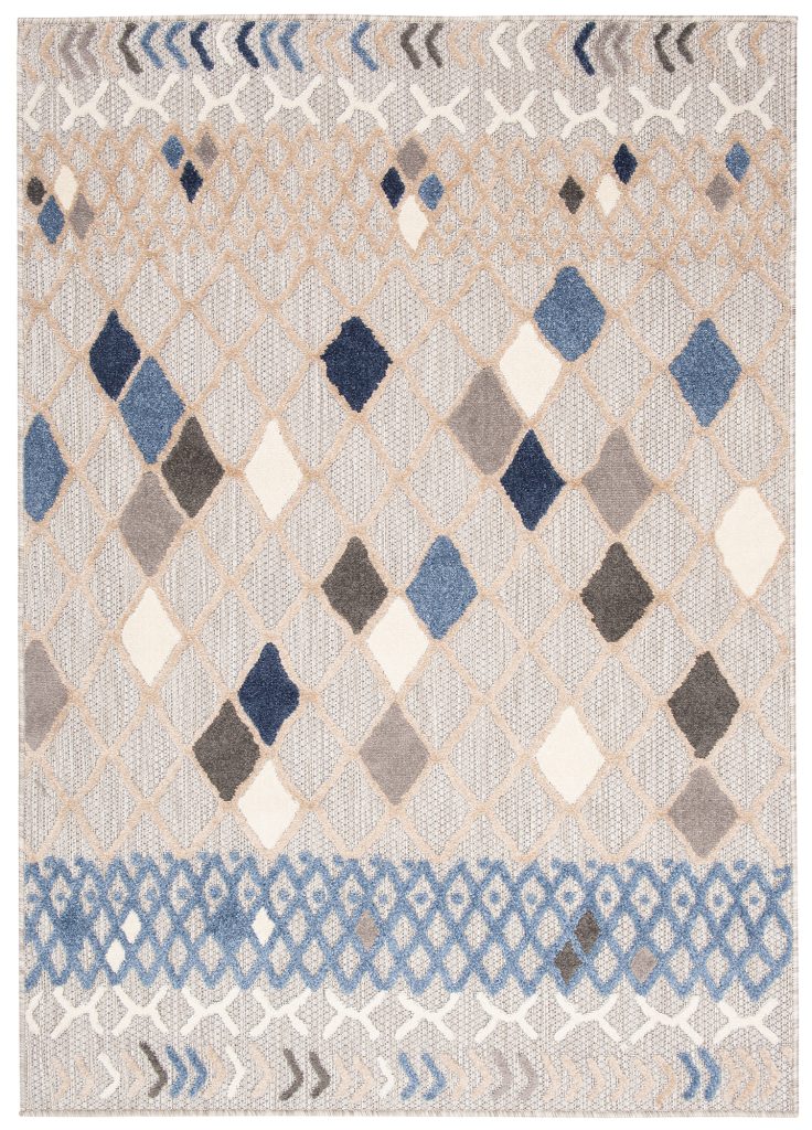 Tapis Extérieur Patio Gris Bleu Ethnique