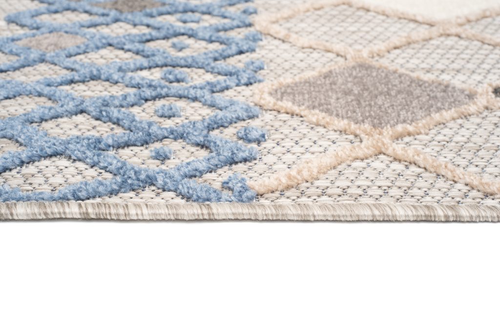 Tapis Extérieur Patio Gris Bleu Ethnique
