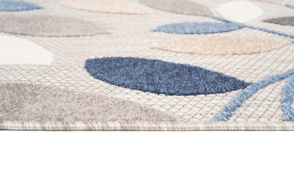 Tapis Extérieur Patio Gris Bleu Feuilles