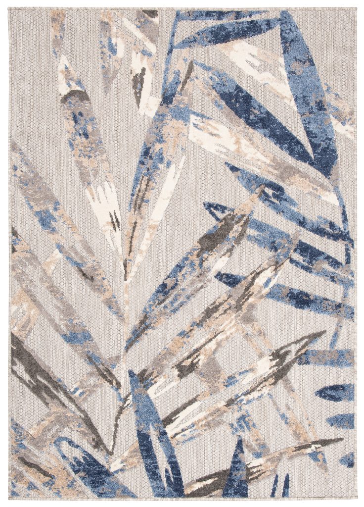 Tapis Extérieur Patio Gris Bleu Feuilles
