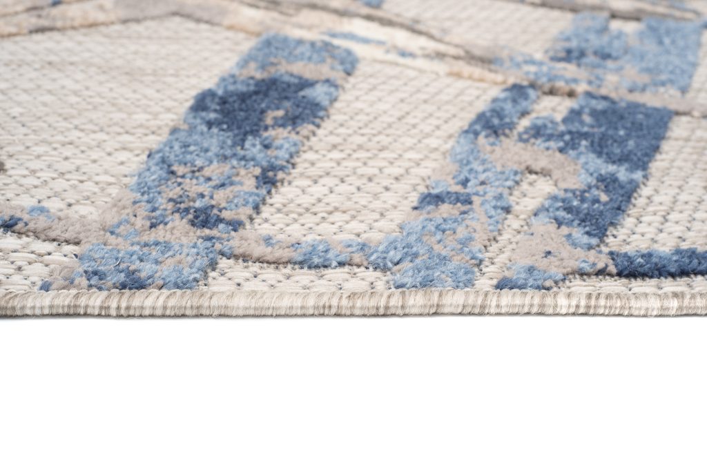 Tapis Extérieur Patio Gris Bleu Feuilles