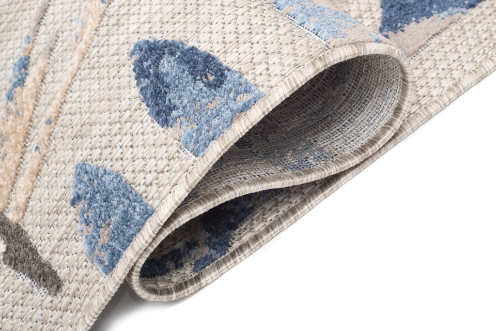 Tapis Extérieur Patio Gris Bleu Feuilles