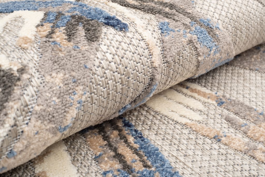 Tapis Extérieur Patio Gris Bleu Feuilles