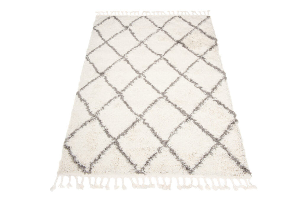 Tapis Boho à Franges Crème Losanges Shaggy