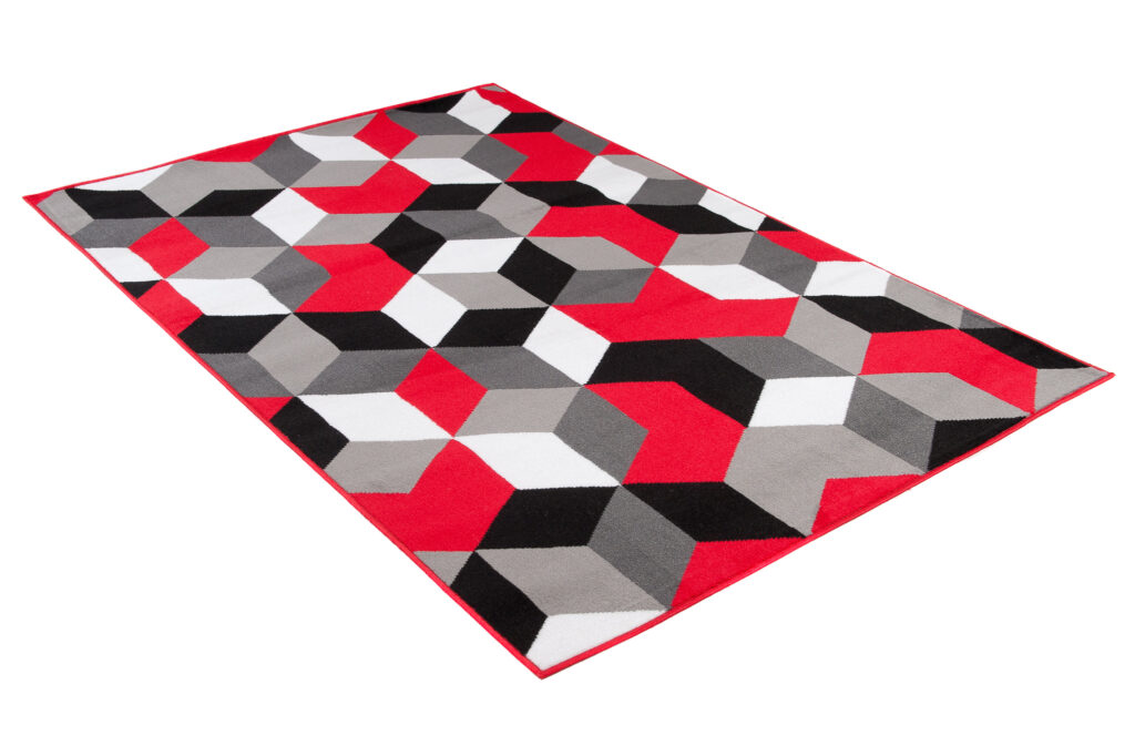 Tapis Maya Gris Rouge Cubes