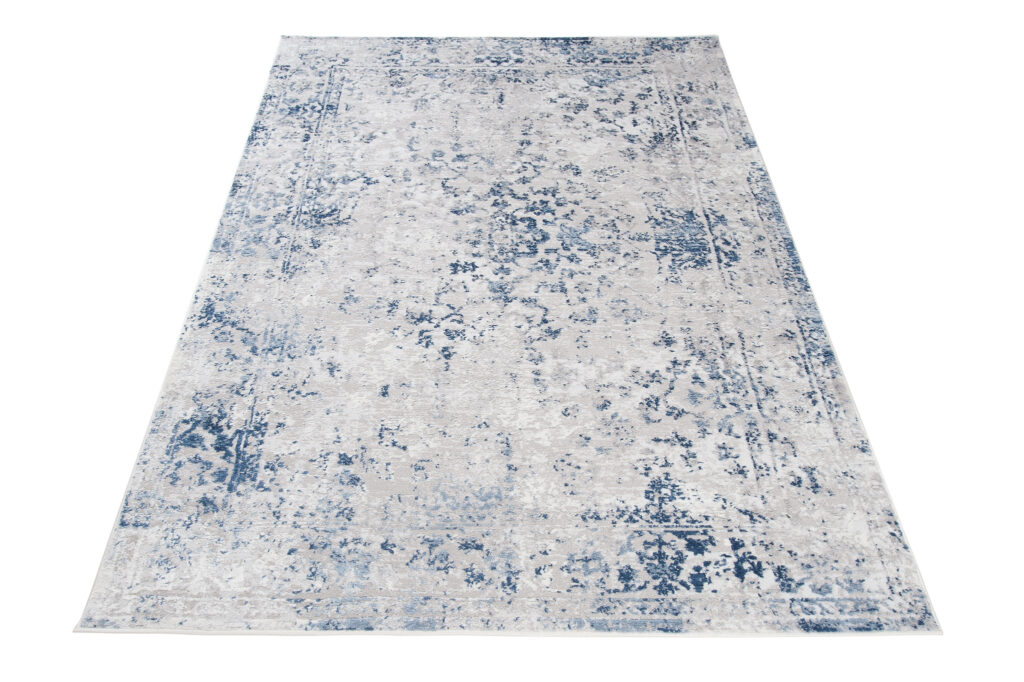 Tapis Sky Bleu Gris Bordure Ornamental