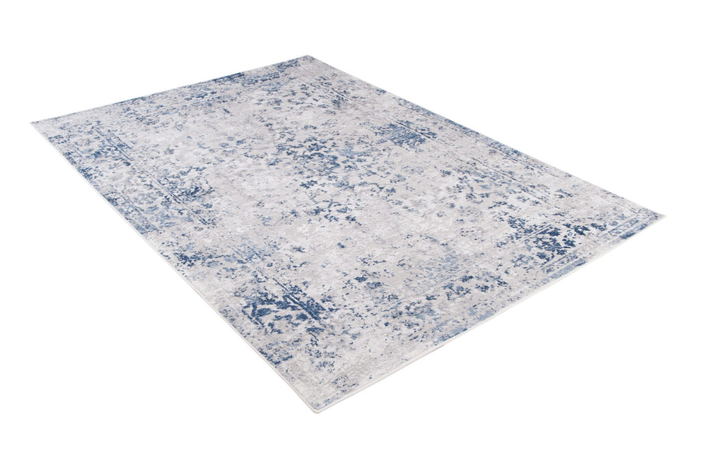 Tapis Sky Bleu Gris Bordure Ornamental