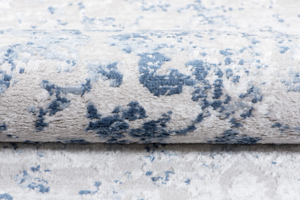 Tapis Sky Bleu Gris Bordure Ornamental