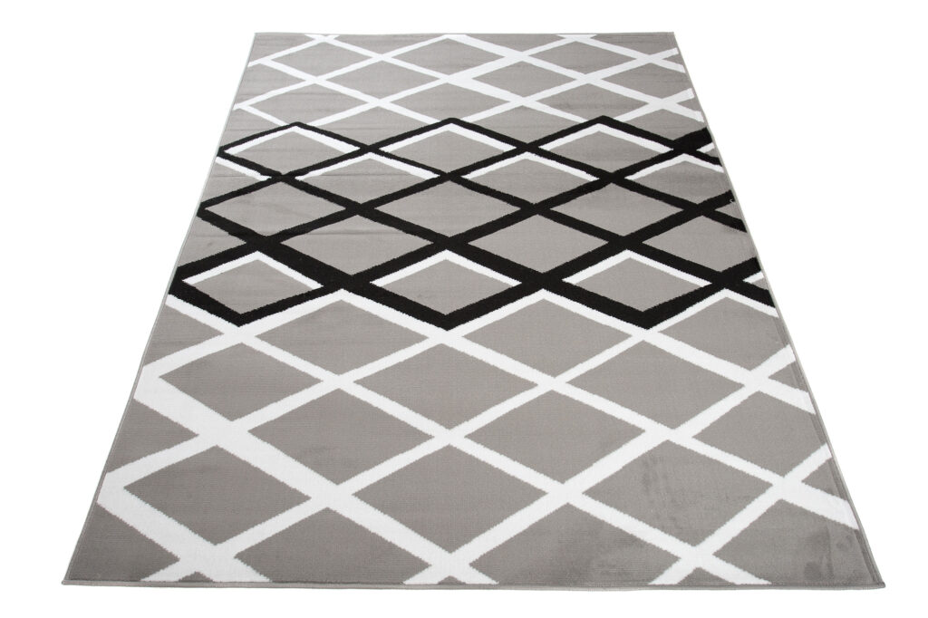 DREAM Tapis Moderne Géométrique Losanges Gris Noir Blanc Fin