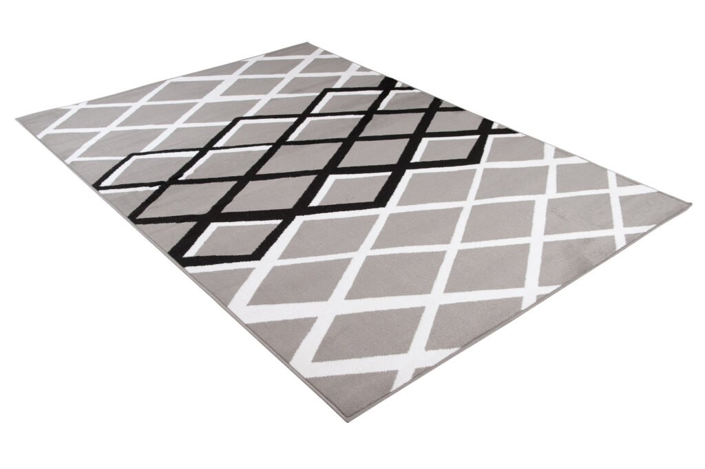 DREAM Tapis Moderne Géométrique Losanges Gris Noir Blanc Fin