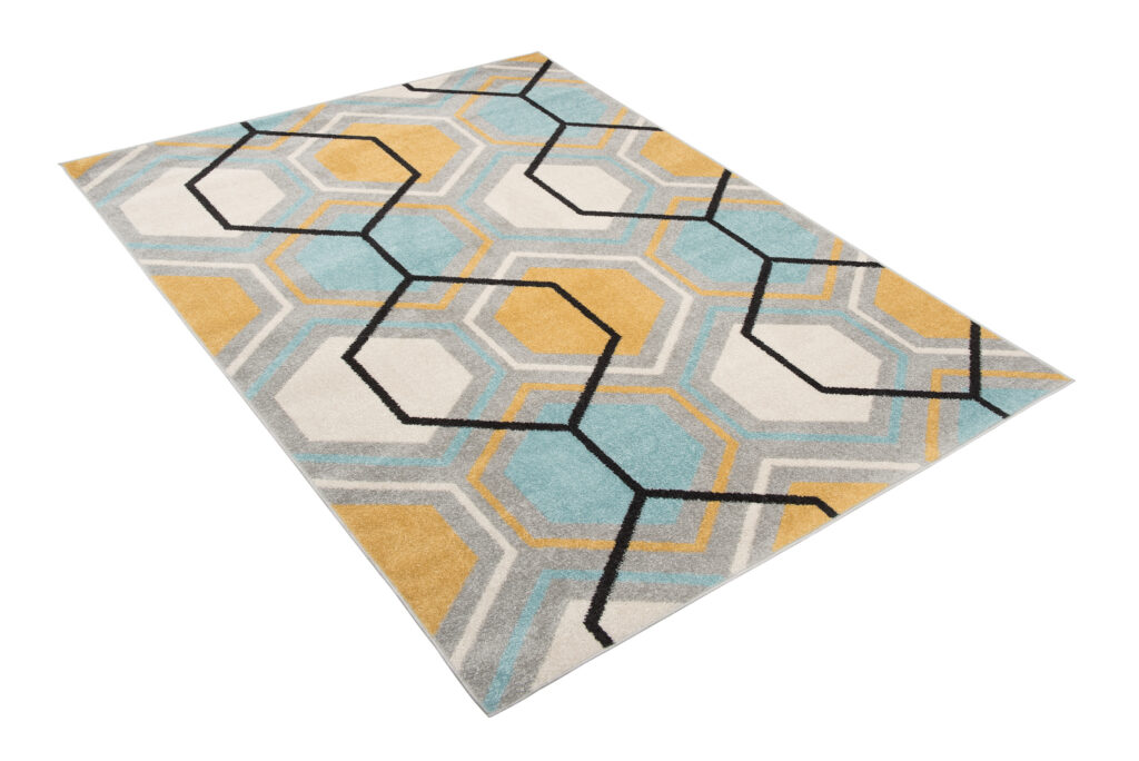 Tapis Lazur Gris Jaune Bleu Géométrique Hexagone
