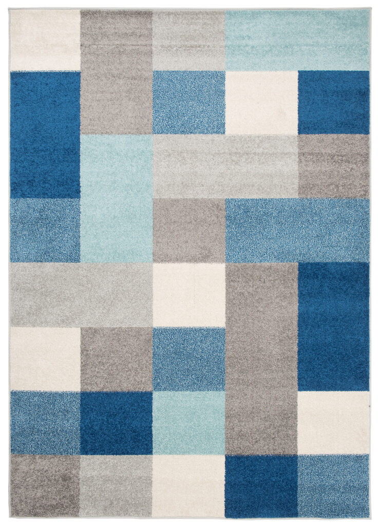 Tapis Lazur Gris Bleu Géométrique Carrés