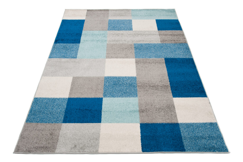 Tapis Lazur Gris Bleu Géométrique Carrés