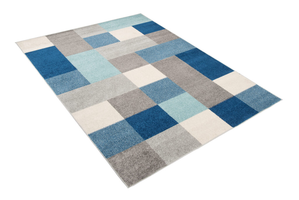 Tapis Lazur Gris Bleu Géométrique Carrés