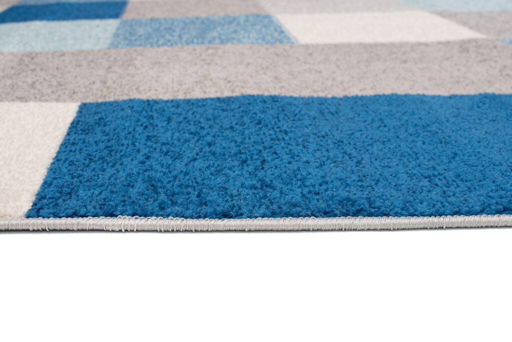 Tapis Lazur Gris Bleu Géométrique Carrés