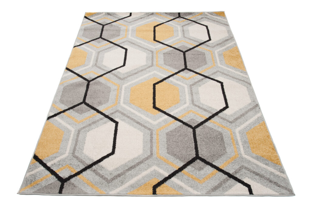 Tapis Lazur Gris Jaune Crème Géométrique Hexagone