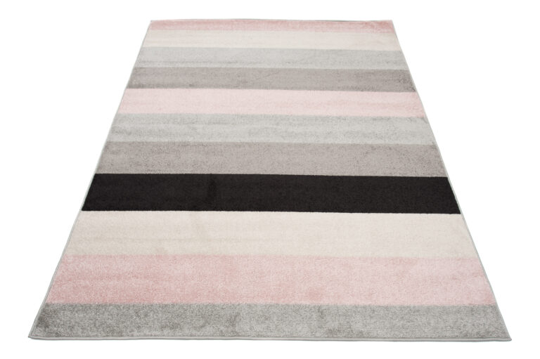 Tapis Lazur Gris Clair Rose Géométrique Lignes