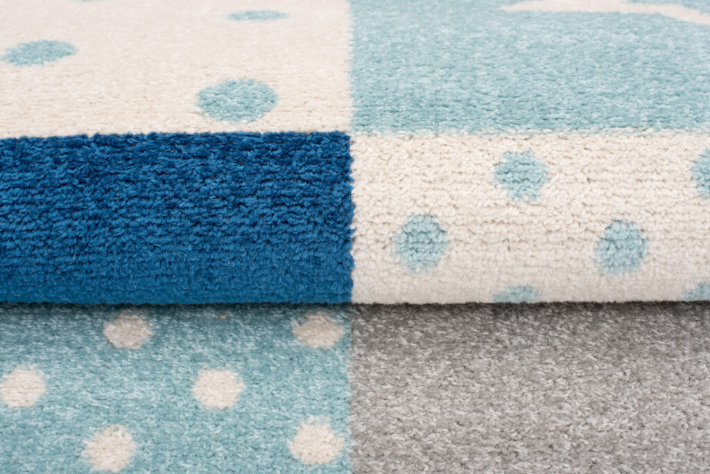 Tapis Lazur Gris Bleu Carrés Enfants