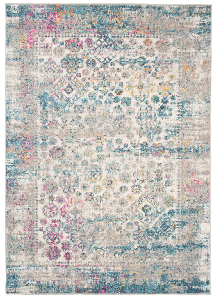 Tapis Lazur Bleu Gris Vintage Floral