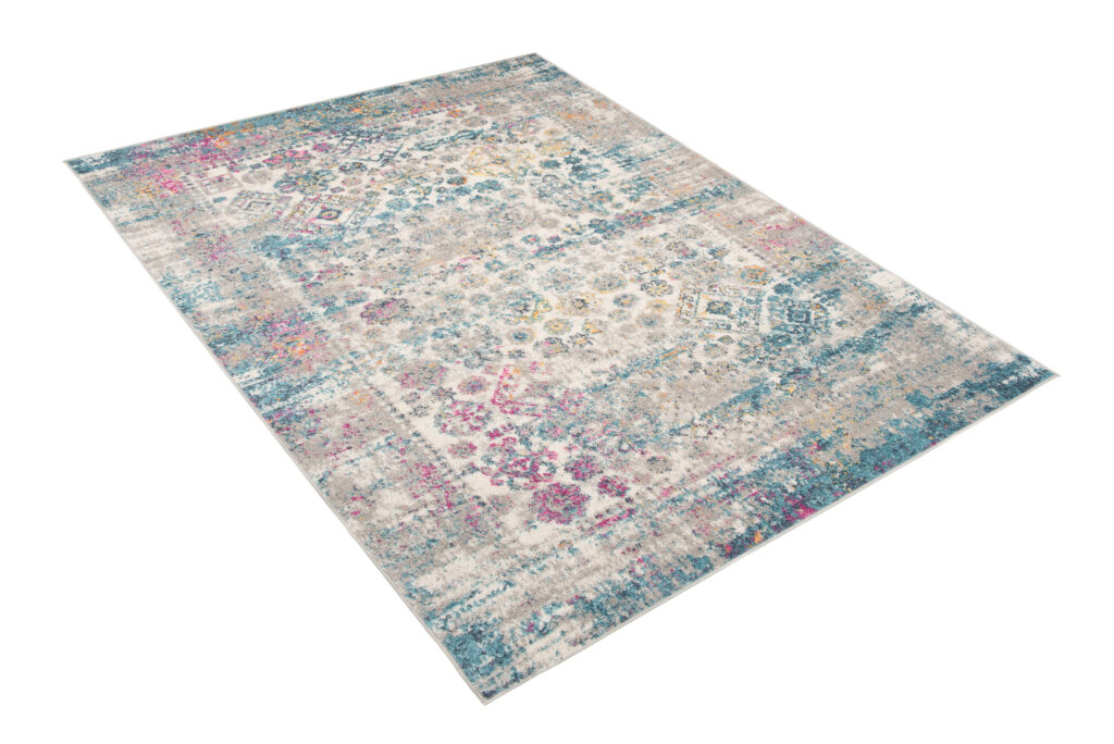 Tapis Lazur Bleu Gris Vintage Floral