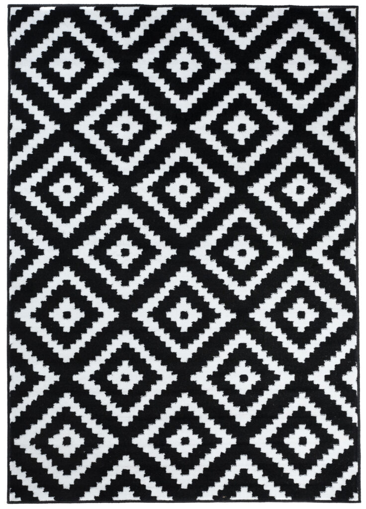 Tapis Luxury Noir Blanc Géométrique Losange