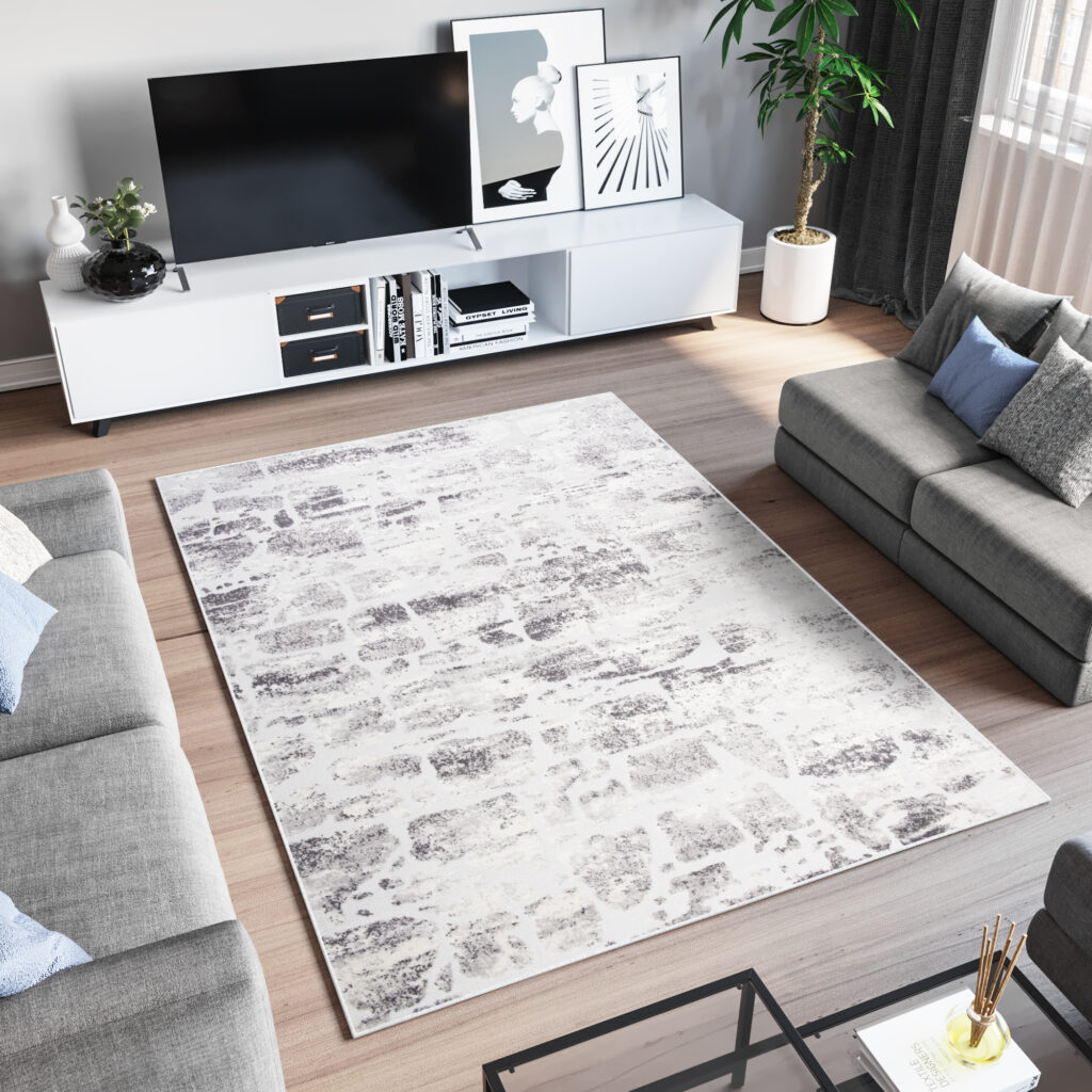 Tapis Sky Gris Beige Abstrait Rayures