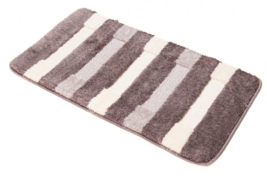 Tapis de Bain Mono Café Crème Rayé Antidérapant Lavable 3 Pièces